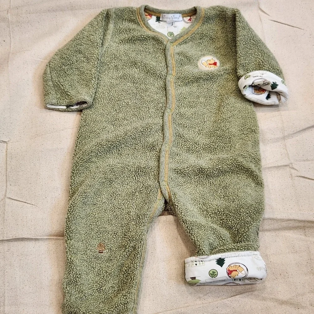 Kissy Kissy Baby Green Sherpa Fleece Bodysuit Romper Outfit Pima Cotton 3-6 Warm